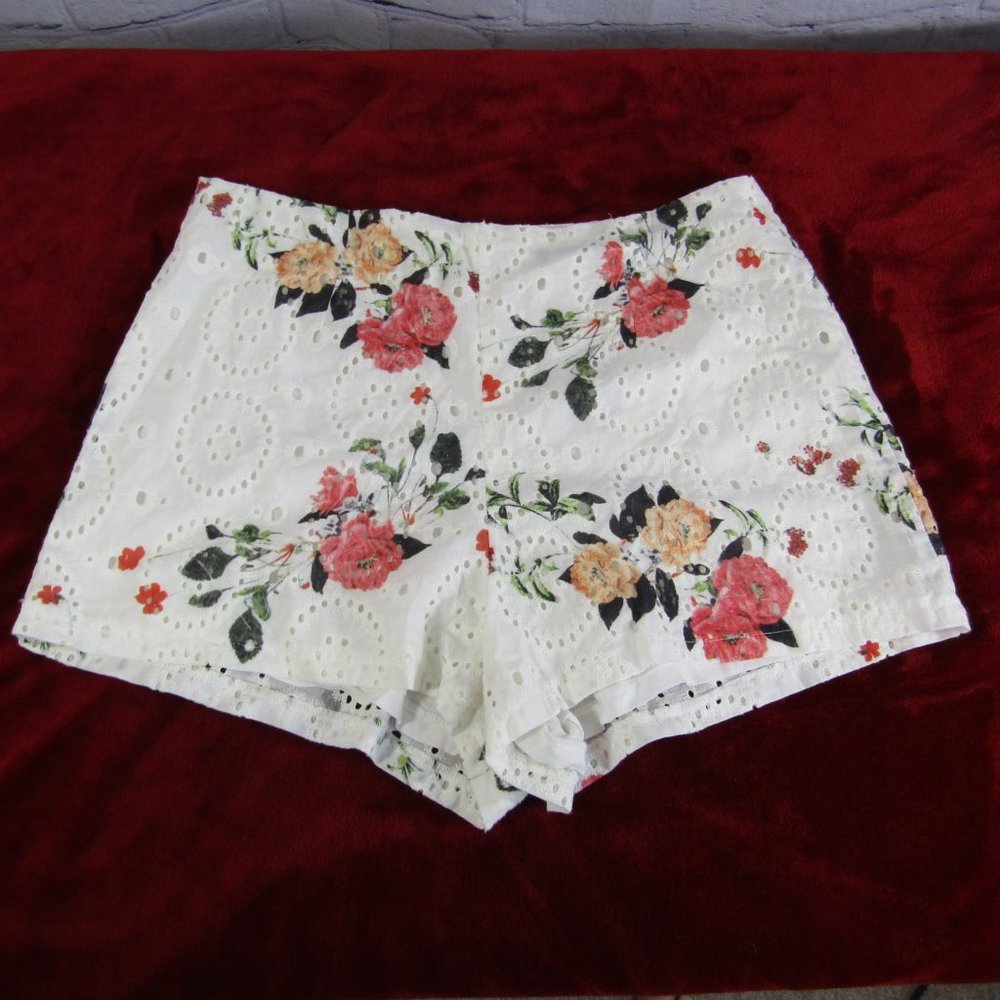 Blithe Los Angeles High Waist Floral Print Shorts Women's Medium White Pink New